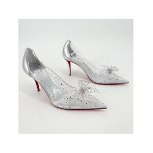 Christian Louboutin Jelly Strass 80 Silver Embellished PVC Pointed Toe Pumps 39